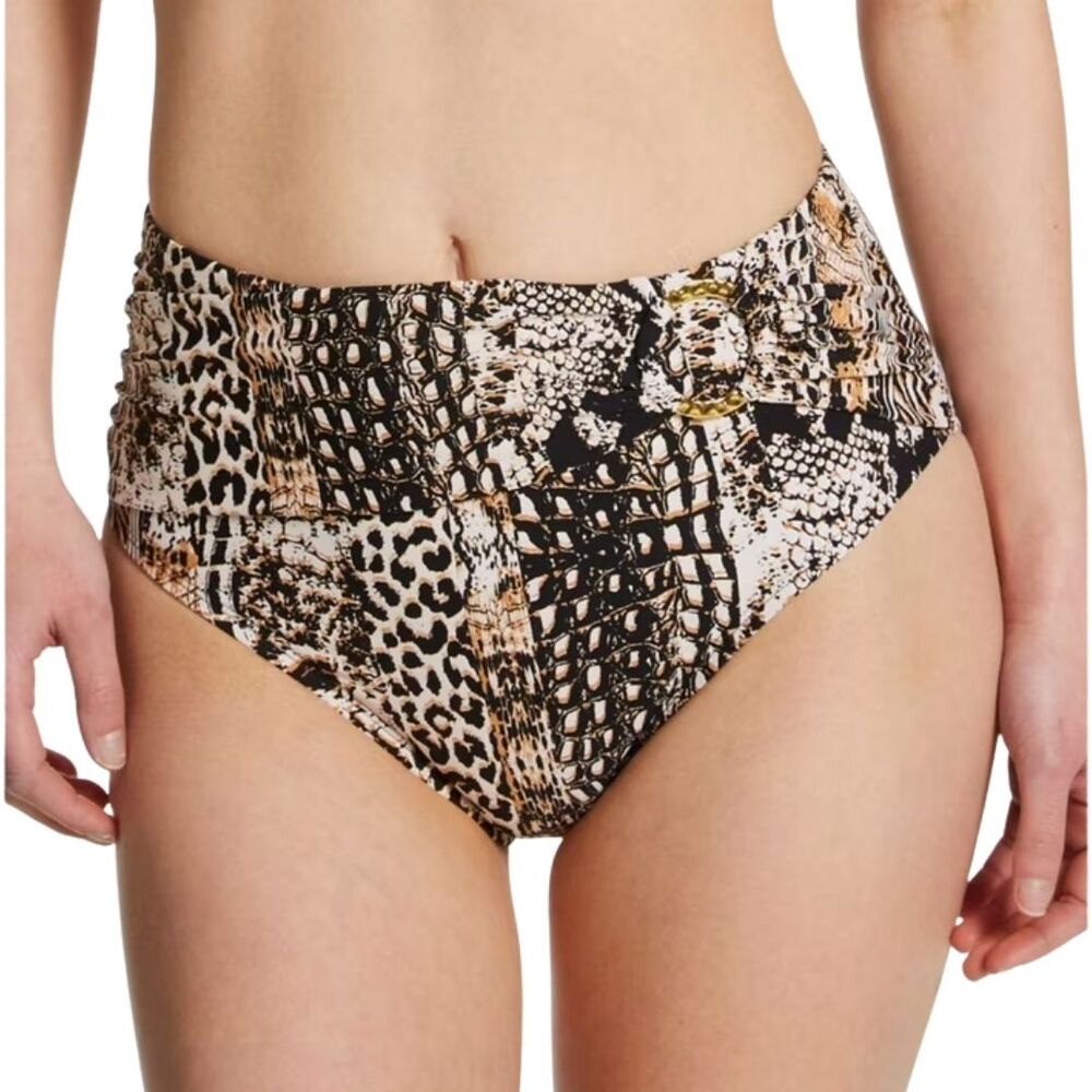 BLEU ROD BEATTIE Bikini Bottoms SIZE 4 Animal Print Draped Waist Gold Ring NWT